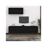 3 pcs meubles tv mondernes banc tv de salon noir bois massif de pin -neww69320