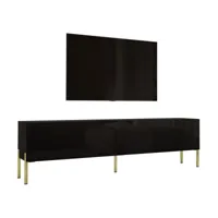 meuble tv en couleur noir mat avec pieds droits en or, d: l: 170 cm, h : 52 cm, p : 32 cm. meubles de salon, meuble tele, table tv