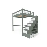 lit mezzanine adulte bois + escalier cube hauteur réglable alpage 140x200  gris,blanc alpag140cub-glb