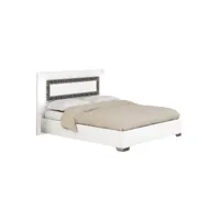 gaïa - lit 140x190 cm laqué blanc avec décor noir sur la tête de lit