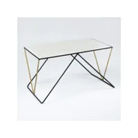 table basse rectangulaire marbre blanc et métal noir et doré karl