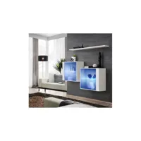 ensemble meubles de salon switch sbiii design, coloris blanc brillant et porte vitrée avec système led intégré.