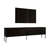 meuble tv en couleur noir mat avec pieds droits en chrome, d: l: 170 cm, h : 52 cm, p : 32 cm. meubles de salon, meuble tele, table tv