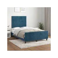cadre de lit avec tête de lit bleu foncé 120x200 cm velours