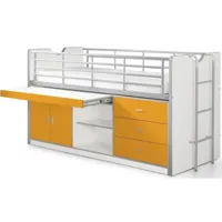 lit combiné 90x200 cm avec sommier 1 bureau 3 tiroirs bois blanc et orange bonny bonhs9511