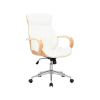fauteuil de bureau avec roulettes synthétique blanc et bois clair hauteur réglable bur10466
