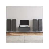 5 pcs meubles tv, banc tv, meubles de rangement gris bois massif de pin meuble pro lww88943