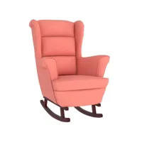 fauteuil à bascule et pieds en bois massif d'hévéa rose velours