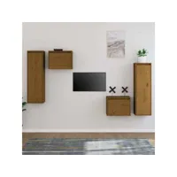 4 pcs meubles tv, banc tv, meubles télé avec etagères et rangement marron miel bois massif de pin meuble pro lww36071