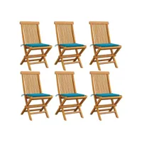 chaises de jardin avec coussins bleu 6 pcs bois de teck massif 4