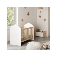 kaina - pack lit bébé cabane 60x120cm + coffre à jouets coloris blanc et naturel