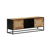 meuble tv, banc tv, meuble de rangement 110x30x40 cm bois massif de manguier brut et fer meuble pro lww44908
