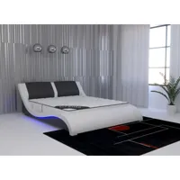lit en simili cuir noir et blanc avec led 140x190 cm zeda