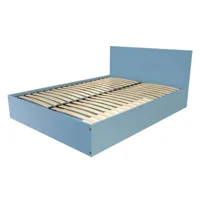 lit coffre 2 places en bois avec tête de lit 160x200  bleu pastel coffre160t-bp