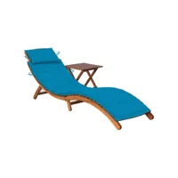 chaise longue de jardin avec table et coussin bois d'acacia 2