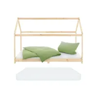 lit d'enfant en bois de pin naturel lit design maison avec matelas 200x90 cm 490011430