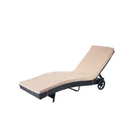 chaise longue transat bain de soleil pour jardin terrasse en poly-rotin anthracite coussin beige 04_0004934