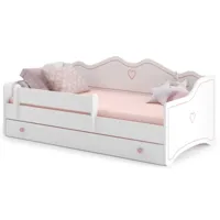 lit enfant avec tiroirs de rangement bois blanc 80x160 petit coeur rose kelly