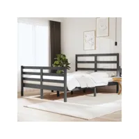 lit adulte contemporain  cadre de lit gris bois de pin massif 120x190 cm petit double