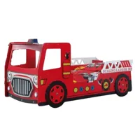 lit voiture pompier 90x200 cm bois laqué rouge cara scft201