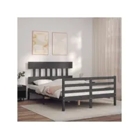 cadre de lit avec tête de lit gris 120x200 cm bois massif