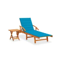 transat chaise longue bain de soleil lit de jardin terrasse meuble d'extérieur avec table et coussin bois d'acacia helloshop26 02_0012636