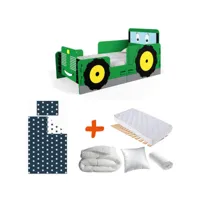 pack complet lit à clipser modèle ted le tracteur vert  lit+matelas & parure+couette+oreiller