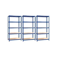 vidaxl étagères à 5 niveaux 3 pcs bleu acier et bois d'ingénierie
