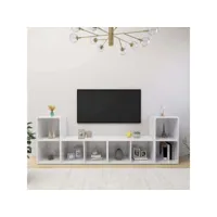 meubles tv 4 pcs  bancs tv armoires de rangement blanc brillant 72x35x36,5 cm aggloméré meuble pro frco61978