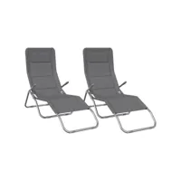 chaises longues pliables 2 pièces gris textilène et acier
