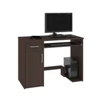 kilig - bureau pc informatique moderne 90x74x50 cm - support unité centrale + tiroir + niche rangement - table ordinateur - wenge