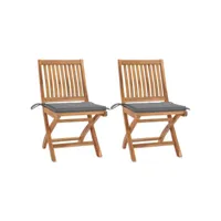chaises de jardin 2 pcs avec coussins gris bois de teck massif 9