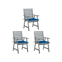 lot de 3 chaises  chaises de salle à manger de jardin chaises à dîner  avec coussins acacia massif meuble pro frco20241