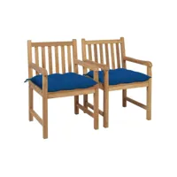 chaises de jardin 2 pcs avec coussins bleu bois de teck massif 6