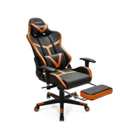 giantex chaise gaming cuir pvc, siège gamer pivotante ergonomique, fauteuil de bureau repose-pieds rétractable et dossier réglable, appui-tête support lombaire charge 150kg orange