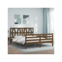 cadre de lit tête de lit marron miel king size bois massif