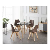 table ronde noire + 4 chaises scandinaves marron - ensemble pour salle à manger ou cuisine 