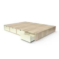 lit double avec rangement tiroirs cube 140x200  vernis naturel , ivoire litcub140-viv