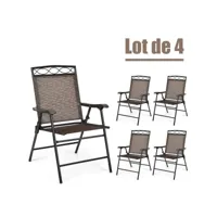 lot de 4 chaises de jardin en fer et en textilène pliantes avec accoudoirs 48x64x90 cm 20_0000748