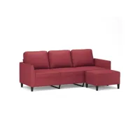 canapé à 3 places repose-pieds rouge bordeaux 180 cm similicuir