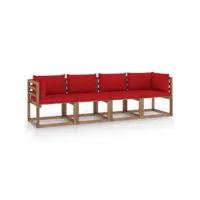 canapé fixe 4 places palette de jardin  sofa banquette de jardin avec coussins pin imprégné meuble pro frco74896
