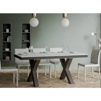 table extensible 6 à 20 places l 160 à 420cm blanc et cadre métal gris foncé tsara