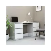 bureau  bureau d'ordinateur bureau informatique blanc brillant 140x50x77 cm aggloméré meuble pro frco35221