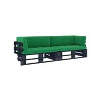 canapé fixe 2 places palette  canapé scandinave sofa avec coussins pin imprégné de noir meuble pro frco66125