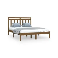 lit double-150x200cm, cadre de lit, lit adulte, structure de lit marron miel bois massif très grand meuble pro jkf867884