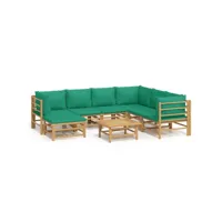 8 pcs salon de jardin - ensemble table et chaises de jardin avec coussins vert bambou togp18971