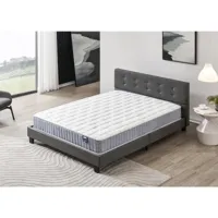 lit avec tête de lit + matelas 140x190cm ressorts ensachés et mémoire de forme-épaisseur 25cm + lit avec tête de lit