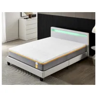 lit avec tête de lit + matelas 140x190cm ferme - latex et mémoire de forme - épaisseur 28cm + lit et tête de lit led
