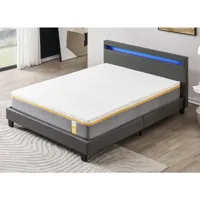 lit avec tête de lit + matelas 140x190cm ferme - latex et mémoire de forme - épaisseur 28cm + lit et tête de lit led