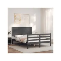 cadre de lit avec tête de lit gris 120x200 cm bois massif